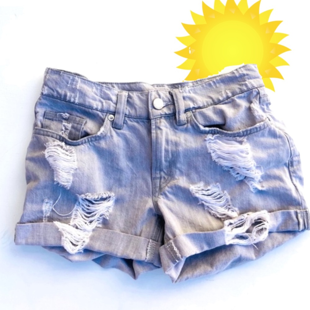 All Saints Pam Distressed Light Gray Short…
